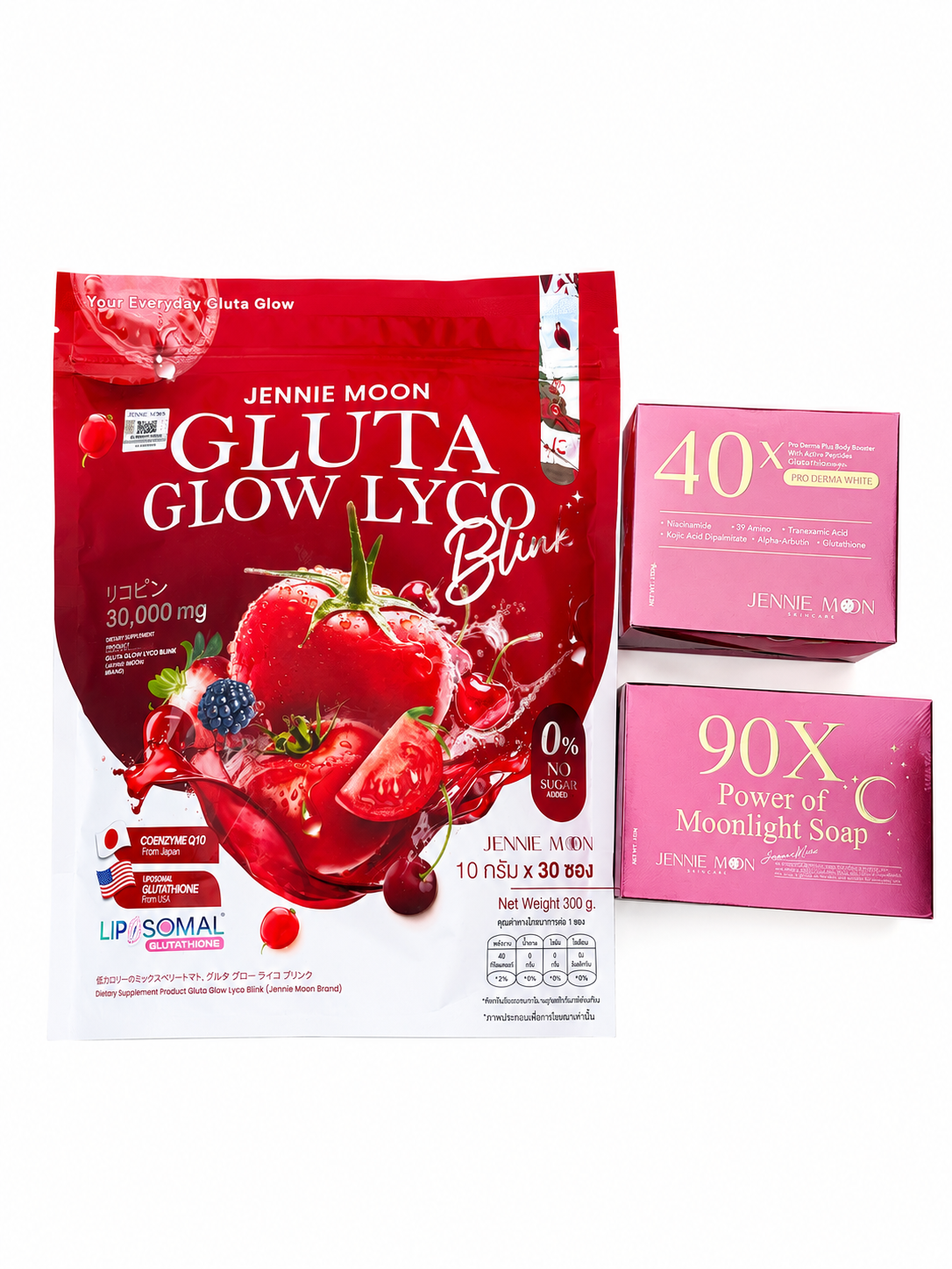Jennie Moon Complete Gluta Glow Lyco Blink, Pro Derma White, & Moonlight Soap Set