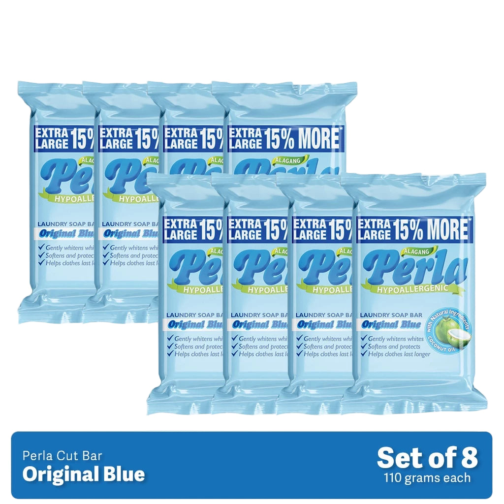 Perla Cut Laundry Bar 110g – Set of 8 Original Blue | Whitening Specialist | Prevents Yellowing