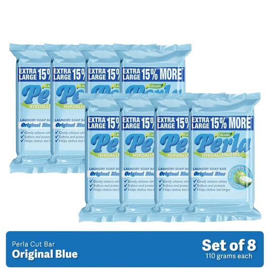 Perla Cut Laundry Bar 110g – Set of 8 Original Blue | Whitening Specialist | Prevents Yellowing